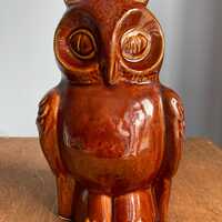 Vintage ceramic glazed brown Dartmouth pottery owl money box piggy bank