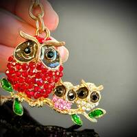 Red Crystal Owl Family Key chain, First Car Gift for Women, Key chains for women,Gift Keychain, Key 