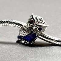 Stunning Magic Owl Eyes Charm Bead Bird Animal Genuine 925 Sterling Silver Blue For Pandora Bracelet