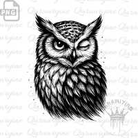 Great Horned Owl PNG Sticker – Detailed Owl Clipart | Owl Head Art | Owl Silhouette Print for 