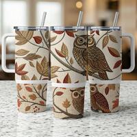 Owl Forest Fall Leaves, 40 oz Seamless Sublimation Tumbler Wrap, Fall, Autumn Woods