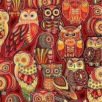 Owl Fabric, End of Bolt, 92 Inches by Width, Cotton Fabric, Oasis Fabrics, Sahul Land, Stacked Owls 