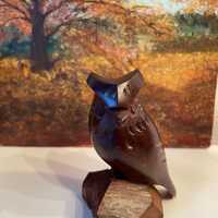 Vintage Hand Carved Ironwood Owl Statue