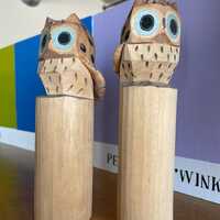 Vintage Japanese Sasano Bori Wood Owl Sculpture Set Art Originals