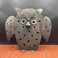 Black Tone Dignified Owl Metal T-Lite Candle Holder Rustic Farmhouse Patio Decor