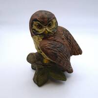 Vintage UCTCI Japan Ceramic Owl Figurine: Perched on Log, 1960s