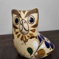 Vibrant Tonala Mexico Owl Figurine | Hand Painted | Mexican Pottery | Vintage Folk Art | Animal Deco