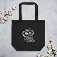 Organic Cotton Tote Bag with Zentangle Owl | Hand-Drawn Art | Eco-Friendly Canvas Shopping Bag