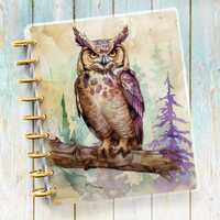 Purple Owl Planner Cover, Front and Back Design, Classic Happy Planner, Laminated Journal Sheet, Jun