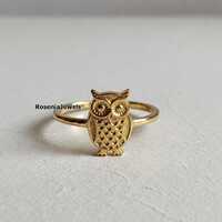 Owl Ring, Minimalist Owl Yellow Gold Ring, 14K Gold Ring, Unique Owl Ring, Minimalist Handmade Ring,