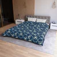 Whimsical Owl Microfiber King Size Duvet Cover, Cozy Queen Size Bedding, Twin Size Duvet Cover For K