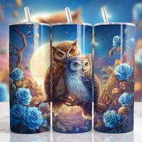 Owl Love 20oz Skinny Tumbler Wrap, Cute Animal Sublimation Design, Moon Stars Tumbler File, Floral T