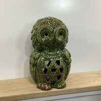 Vintage Ceramic Owl Candle Latern - Double Sided Green Ceramic Owl - Mid Century Modern (L6)