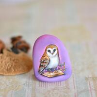 Owl, Barn owl, barn owl on the book, bird  - Animal art - Decorative stone - Painting on Stone - Roc
