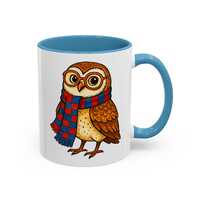 Owl Mug with Glasses and Winter Scarf, Cozy Woodland Animal Coffee Cup Gift for Book Lovers, Teacher