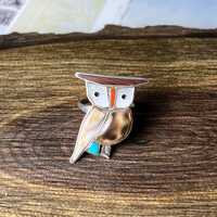Sterling Silver Owl Zuni Inlay Ring Size 7 V571