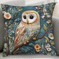 THROW PILLOW COVER- Vintage-Style Owl & Floral Print Decorative Pillowcases with Envelope Closur