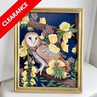 Barn Owl and Evening Primrose Framed Print Gold Vintage Style Frame Bird Art Painting AS IS Clearanc
