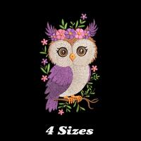 Floral Owl Embroidery Design, Cute Owl Machine Embroidery Design, Floral Owl Embroidery Design For M