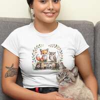 Explore the Wild Cute Fox and Owl Boyfriend Tee for Nature and Animal Lovers, Women's Graphic Te