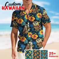 Tropical Owl Hawaiian Shirt, Colorful Jungle Bird Print, Jungle Owl Hawaiian Shirt, Bright Tropical 