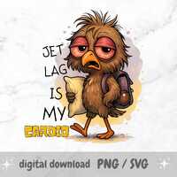 Sarcastic Owl PNG – “Jet Lag Is My Cardio” Funny Sassy Bird Quote Sublimation Desi