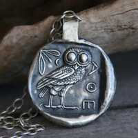 Sterling Silver Athenian Owl Pendant: Double Sided Greek Coin Replica