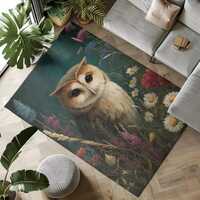 Wildflower Owl Living Room Area Rug, Floral Hallway Rug, Entry Way Runner, Contemporary Bedside Carp