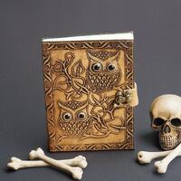 Handmade Leather Journal with Embossed Owl, Vintage Lock Diary, Gothic Sketchbook, Witchy Grimoire, 