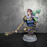 Astral Sorceress Bust, Warrior Mage with Spectral Owl familiar, Fantasy Miniature Art, Hand painted,