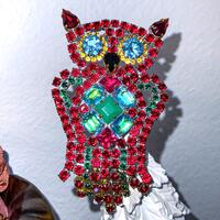 Vintage Rhinestone Owl Pin, Vintage Owl Brooch, Vintage Czech Owl Pin, Vintage Bird Pin, Vintage Bir