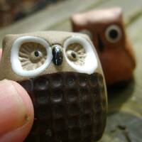 Vintage Mini wise Owls Figurines Terra cotta pottery birds brown hoot Miniature Halloween Father'