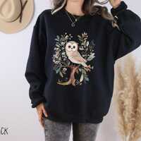 Folk Art Owl Sweatshirt | Vintage Owl Scandi Art Sweater, Boho Animal Top, Owl Lover Gift, Wildlife 