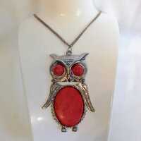 JP2198 Vintage Silver Tone Chain and Owl Pendant. c1980's. Gift Idea