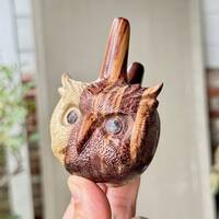 Owl Kuripe, Hand Carved from Natural Tamarind Wood, Traditional Shamanic Applicator Pipe for Ceremon