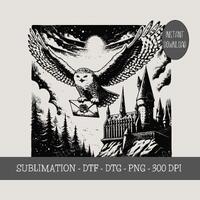 Magic Owl Post PNG, Wizard Castle School of Witchcraft and Wizardry, Mystical Vintage Style Design, 