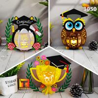 Graduation Lantern Graduation Owl Trophy lantern Paper cutting lamp 3D shadow box Light box template