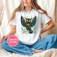 Floral Owl Shirt, Mystical Bird Tee, Boho Owl Graphic, Folk Art Owl Top, Cottagecore Gift for Her, B