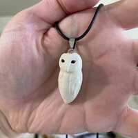 Ivory Clay Barn Owl Pendant with Runes, Futhark, Viska, bind runes, bird, ceramic