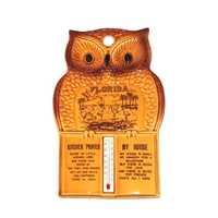 Vintage Ceramic Souvenir of Florida, Wall Hanging Owl Thermometer