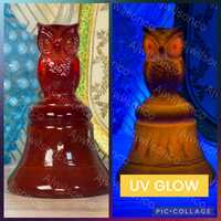 RARE Vintage Boyd’s Crystal Art Glass Woodsie Owl UV Slag Glass Bell Bermuda #24 2ND Five Year