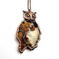 Moss Agate Owl Necklace // Electroformed Jewelry // Copper Jewelry // Metaphysical Jewelry