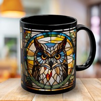 Colorful Owl Mug, Stained-Glass Ceramic Coffee Cup, Unique Gift for Owl Lovers, Kitchen Decor, Tea M