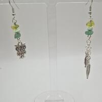 Gemstone Asymmetrical Dangle Earrings - Owl Feathers