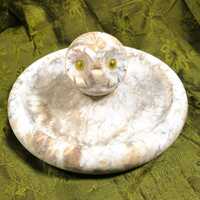 Vintage MCM Large Italian Hand Carved Alabaster Owl Head Ashtray Cigarette Cigar Tobacciana