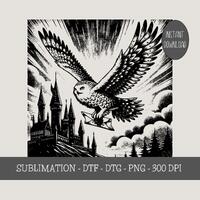 Magic Owl Post PNG, Wizard Castle School of Witchcraft and Wizardry, Mystical Vintage Style Design, 