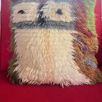 RARE Vintage 1970s OWL shag rug throw pillow green corduroy back metal DOVE zipper
