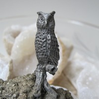 Vintage Pewter Owl on Pyrite