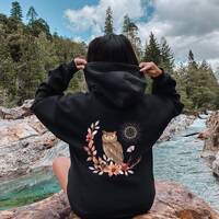 Boho Owl Hoodie, Botanical Forestcore Hoodie, Woodland Floral Pullover, Magical Forest, Fairycore, C