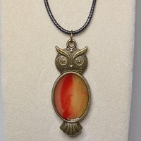 yellow & red striped owl pendant